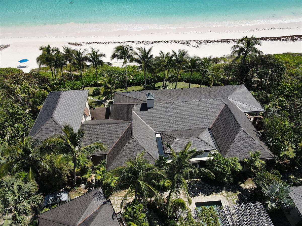 Harbour Island home with new Enviroshake roof, beach in the background