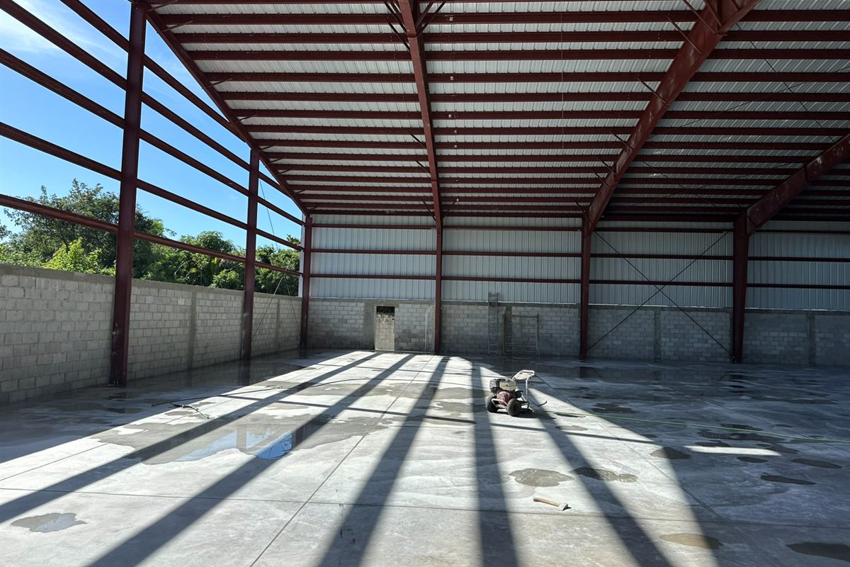 Steel frame of the Restaurant Supply warehouse on Prince Charles Drive during erection